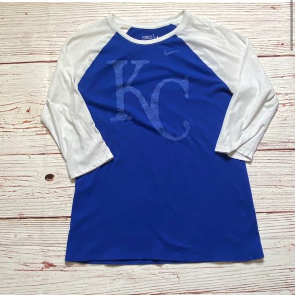 Nike 3/4 Sleeve KC Royals Color Block Top Blue/White Size Medium - Picture 1 of 4